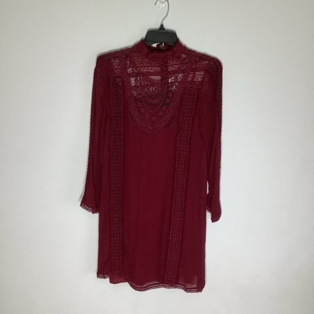 Top Shop Burgundy Lace Dress Long Sleeve Size 2